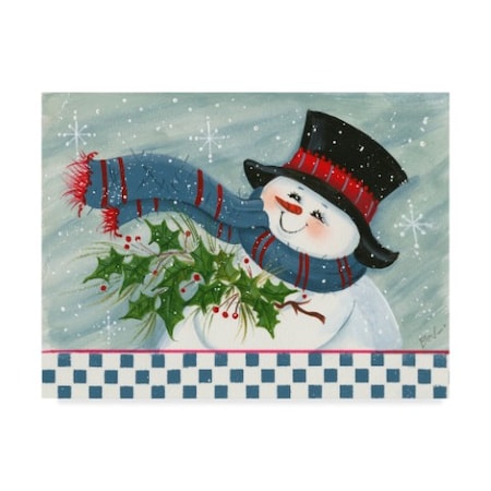 Beverly Johnston 'Snowman With Holly' Canvas Art,35x47